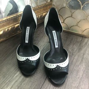 Manolo Blahnik black and white pumps